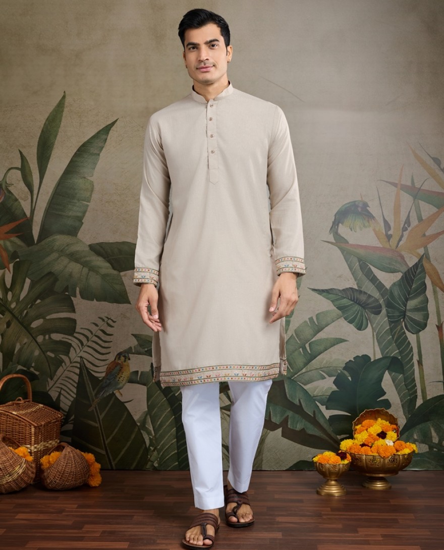 61236-ivory -  Stylish Ivory Men's Kurta Koti Set – Elegant & Trendy